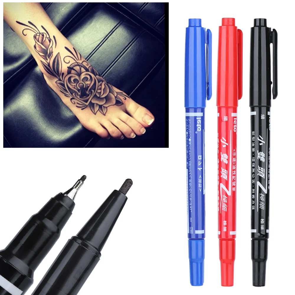 Caneta marcador preto/azul/vermelho para tatuagem de sobrancelha, acessórios microblading, maquiagem permanente, 10pcs