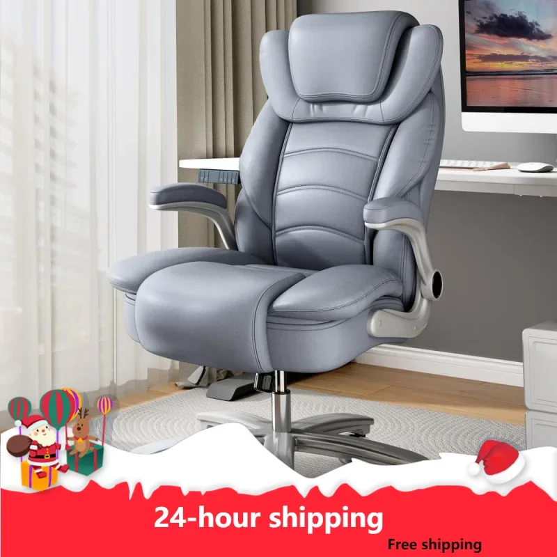 Big And Tall Office Chair 400lb Wide Seat, High Back Leather Executive Office Chair With Flip-Up Arms, Computer Desk Chairs