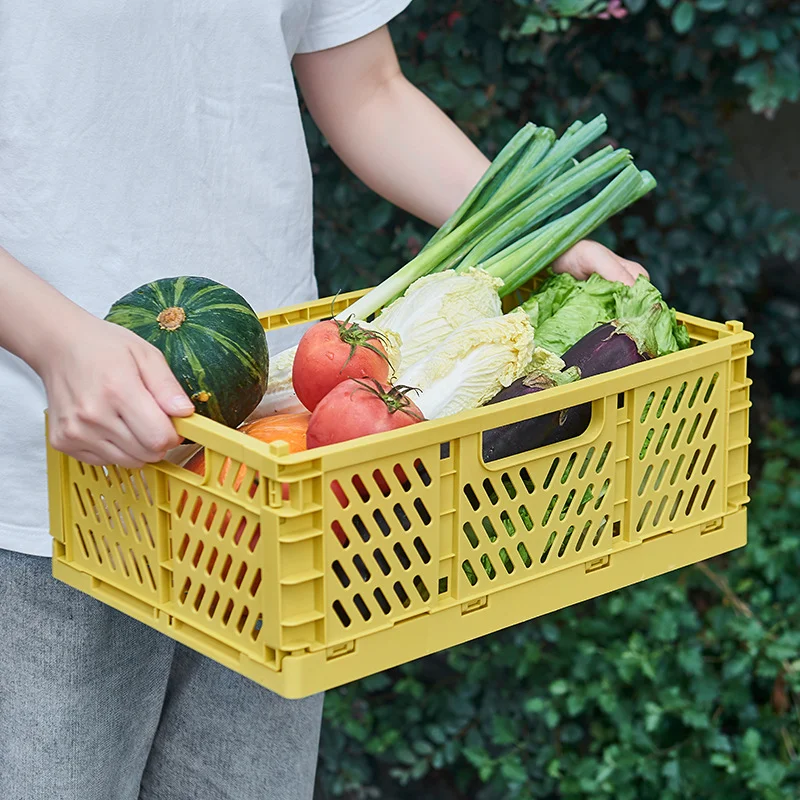 سلة تخزين بلاستيكية محمولة قابلة للطي قطعة واحدة - صندوق منظم قابل للتكديس لألعاب مجوهرات المكياج - صناديق خفيفة الوزن