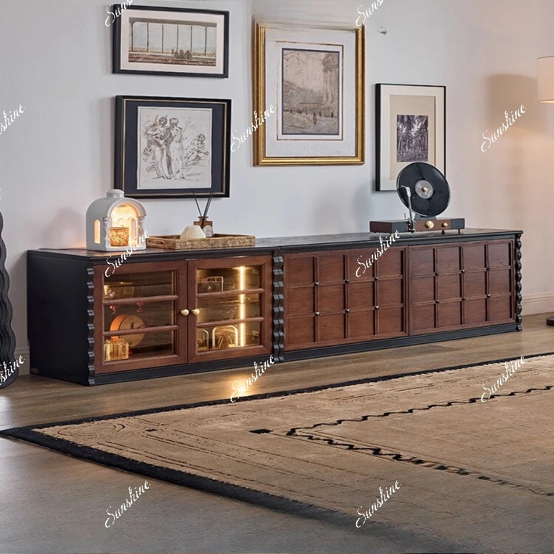 

Medieval style small apartment TV cabinet living room solid wood display cabinet