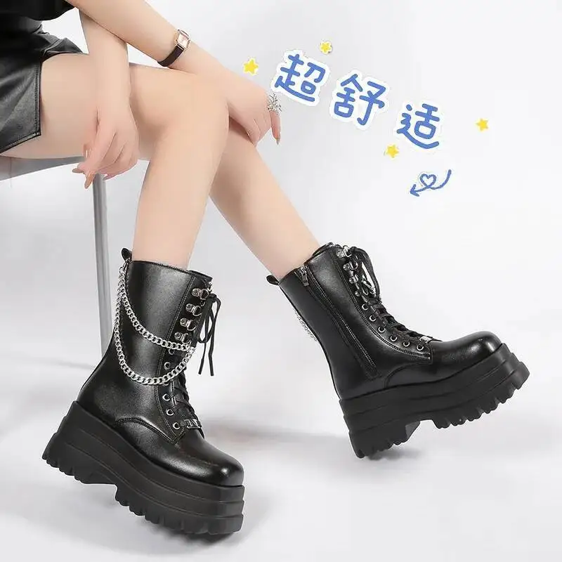 

Сапоги 8 см, женские полусапожки на толстой подошве, ботинки Y2K в стиле панк, обувь для косплея, увеличивающая рост, ботинки на шнуровке, TGCF, обувь для косплея