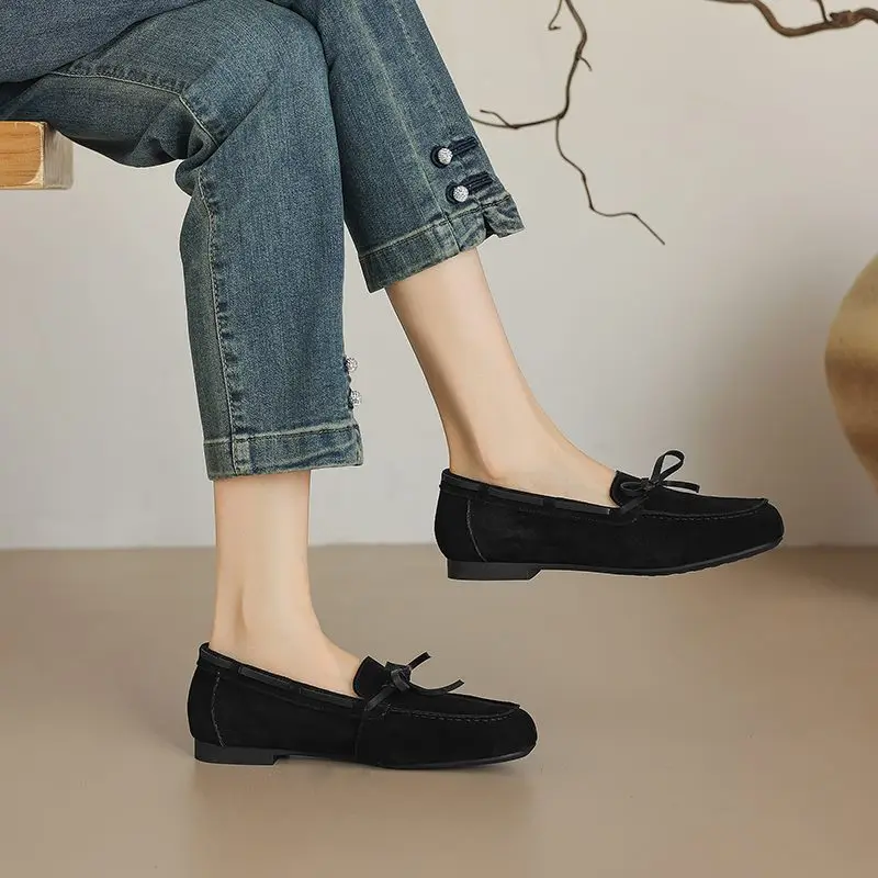 MORAZORA Size 34-40 New Women Flats Slip On Suede Loafers Spring Summer Flat Shoes Spring Summer Bowtie Casual Footwear Female