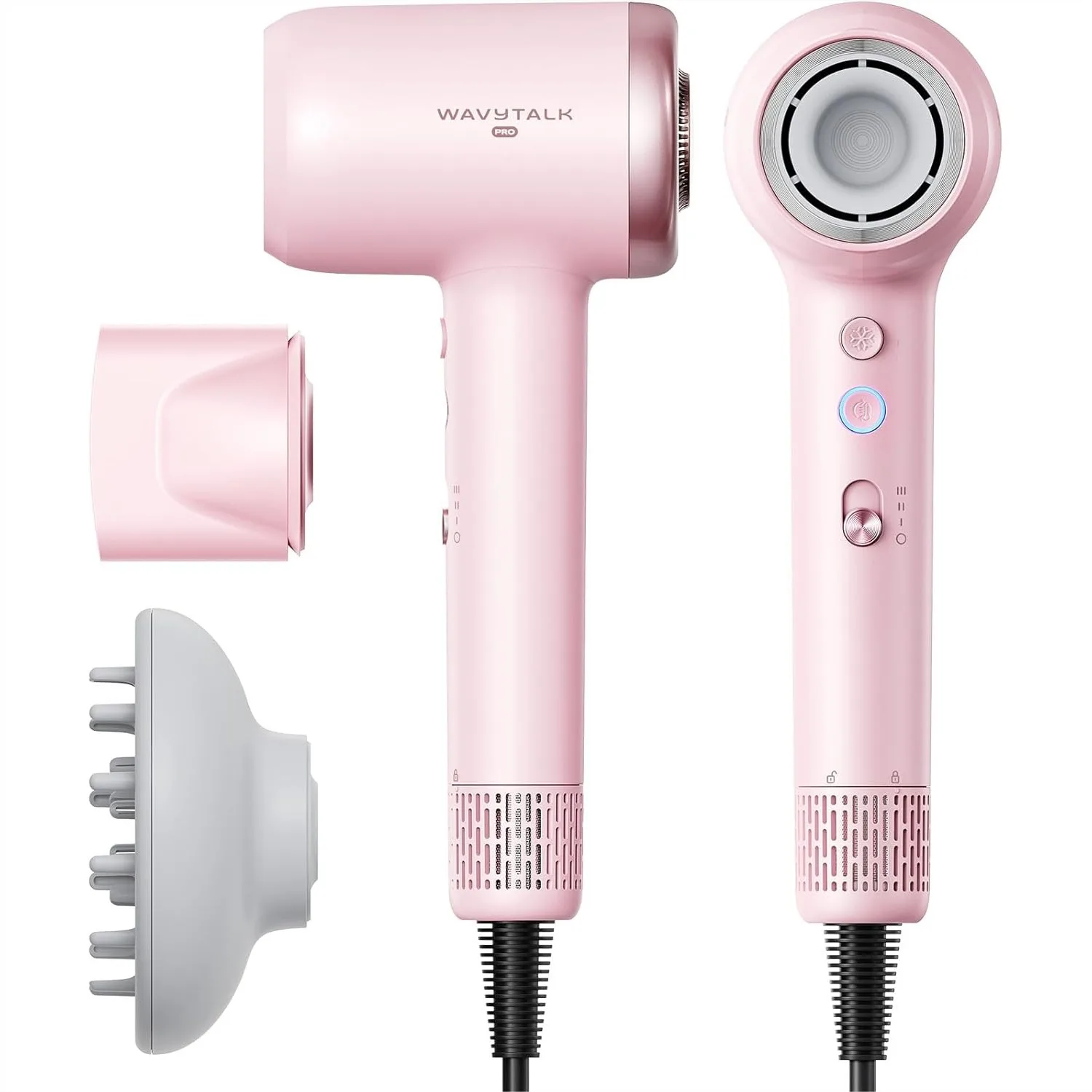 

Hair Dryer with Diffuser, Fast Drying 110,000 RPM, Negative Ions for Frizz Control, 3 Speeds & 3 Temps, Pink