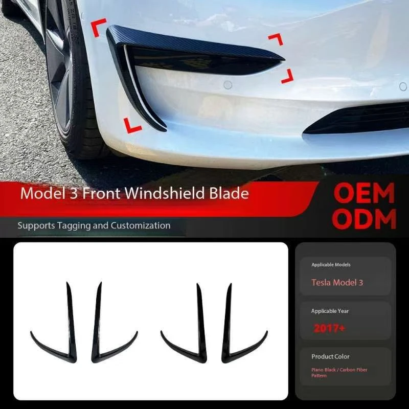 

Подходит для Toyota Model 3 2017 + Tesla 3, передний бампер, ветрозащитная лопатка, противотуманная фара, украшение переднего ветрового лопасти