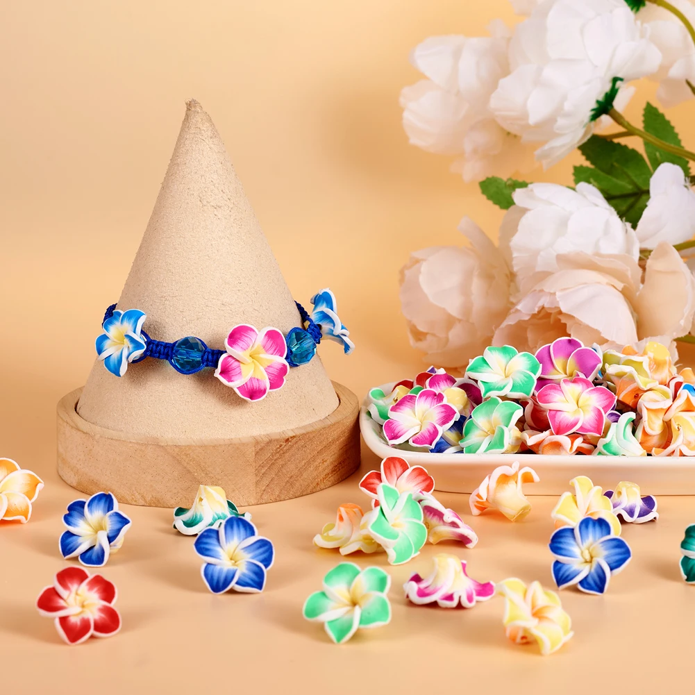 200pcs 12mm 15mm 20mm Handmade Polymer Clay 3D Flower Plumeria Beads DIY Jewelry Accessories Crafts Supplies Making Mixed Color