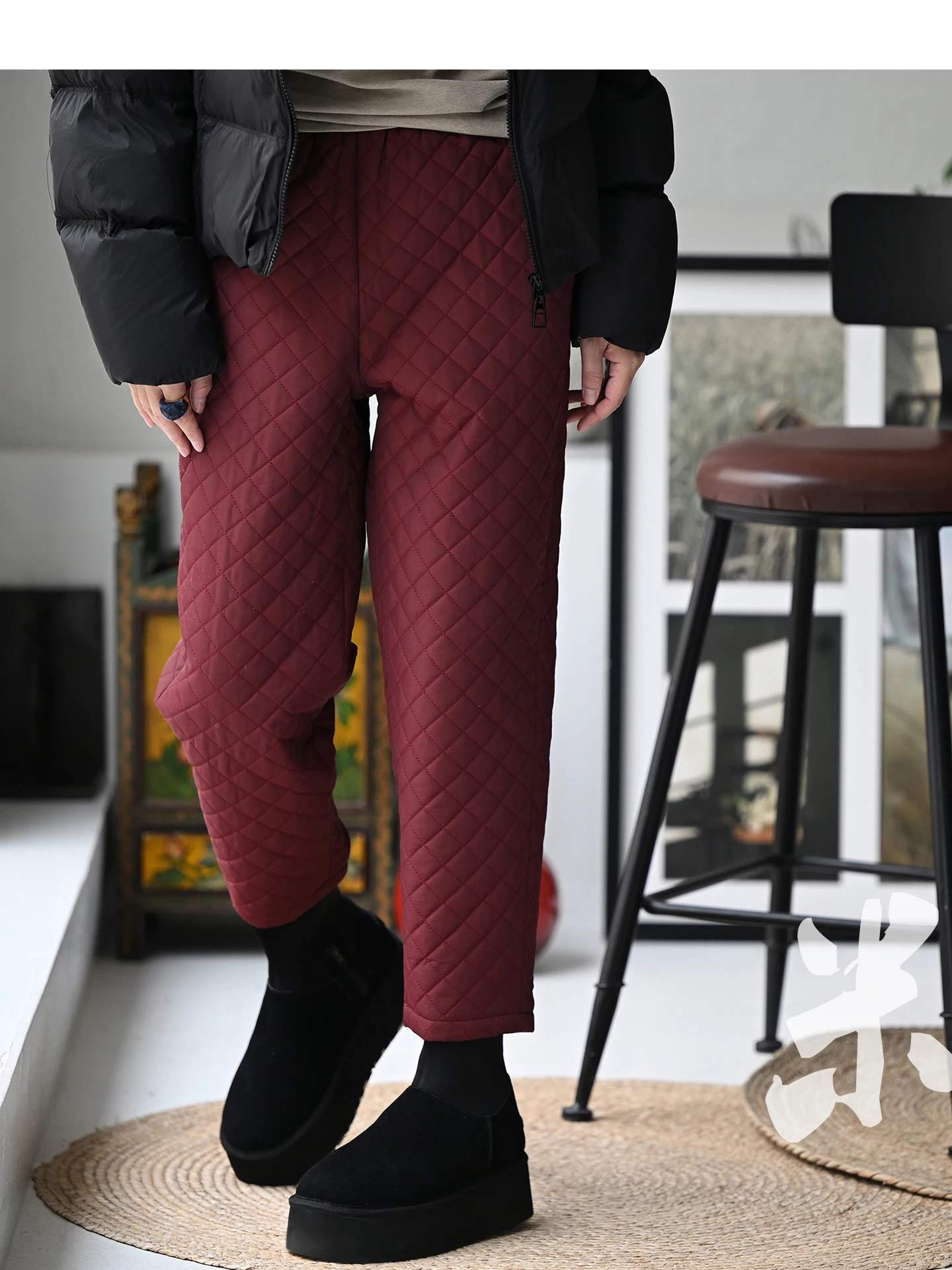 

Casual Versatile Nine-Piece Women's Cotton Pants K3502 Mid-Waist Bootcut Thiened Polyester Fabric Non-Detachable Inner