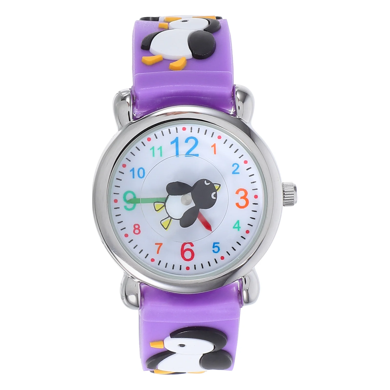Cartoon Penguin Watch Purple Waterproof Comfortable Wristband Analog for Outdoor Study Activities