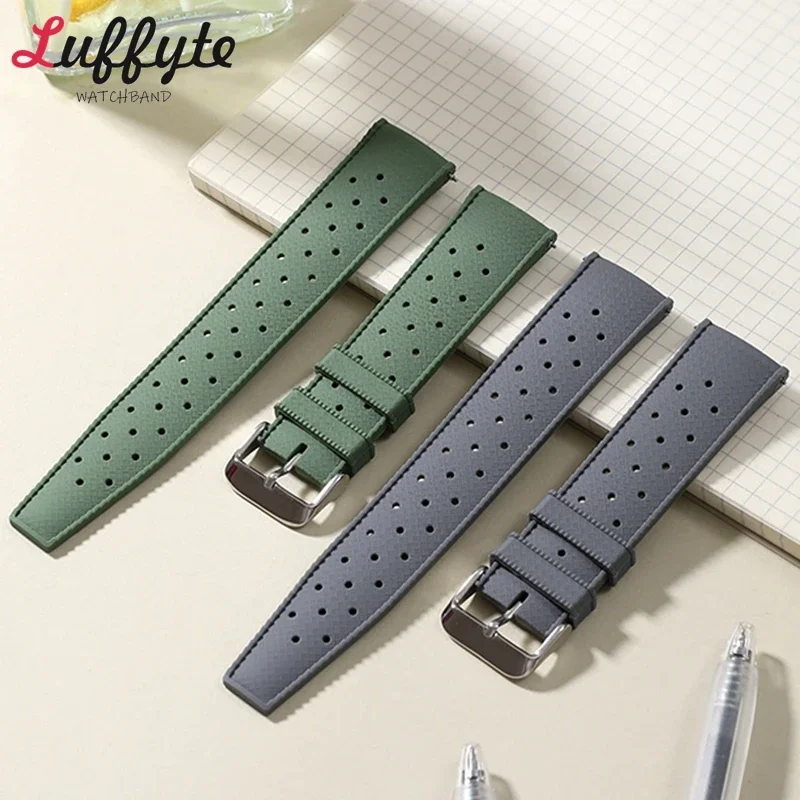 Porous Breathable Soft Rubber Quick Release Watch Straps 18mm 20mm 22mm Universal Sports Silicone Wrist Band