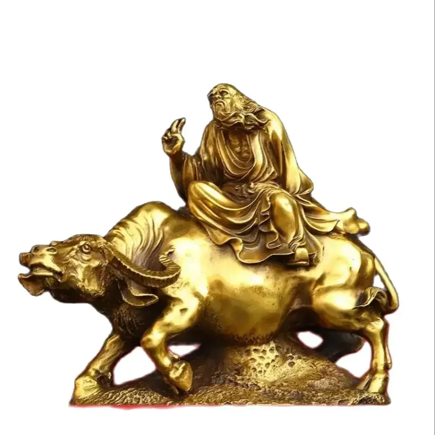 Pure Copper Laozi Riding Bull to Pass Decoration Laojun Moral and Heavenly Sovereign Bronze Statue Office Living Room Indoor Cr