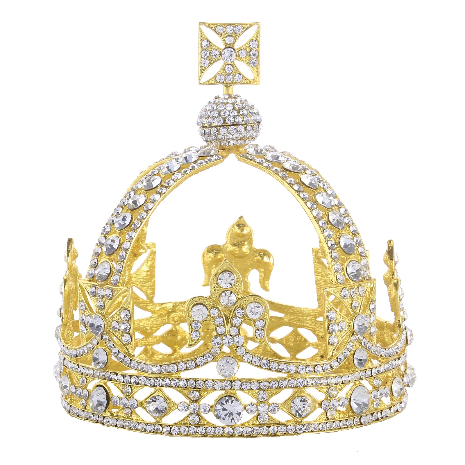 luxury King Queen Cross Castle Rhinestone Crown Party Full Round Tiara