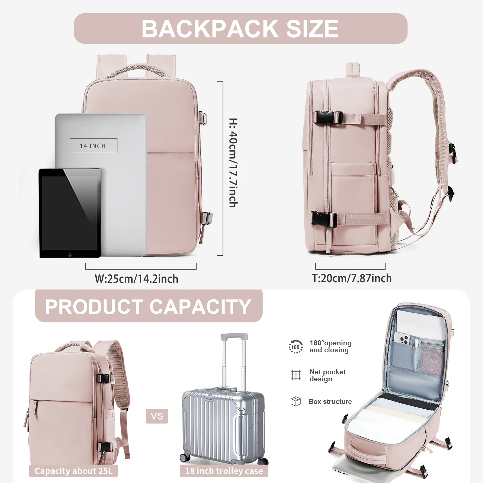 Cabin Airplane Travel Backpack Ryanair 40x20x25 Carry on Flight Approved, Laptop Backpack For Women Men, Female Backpack Gift