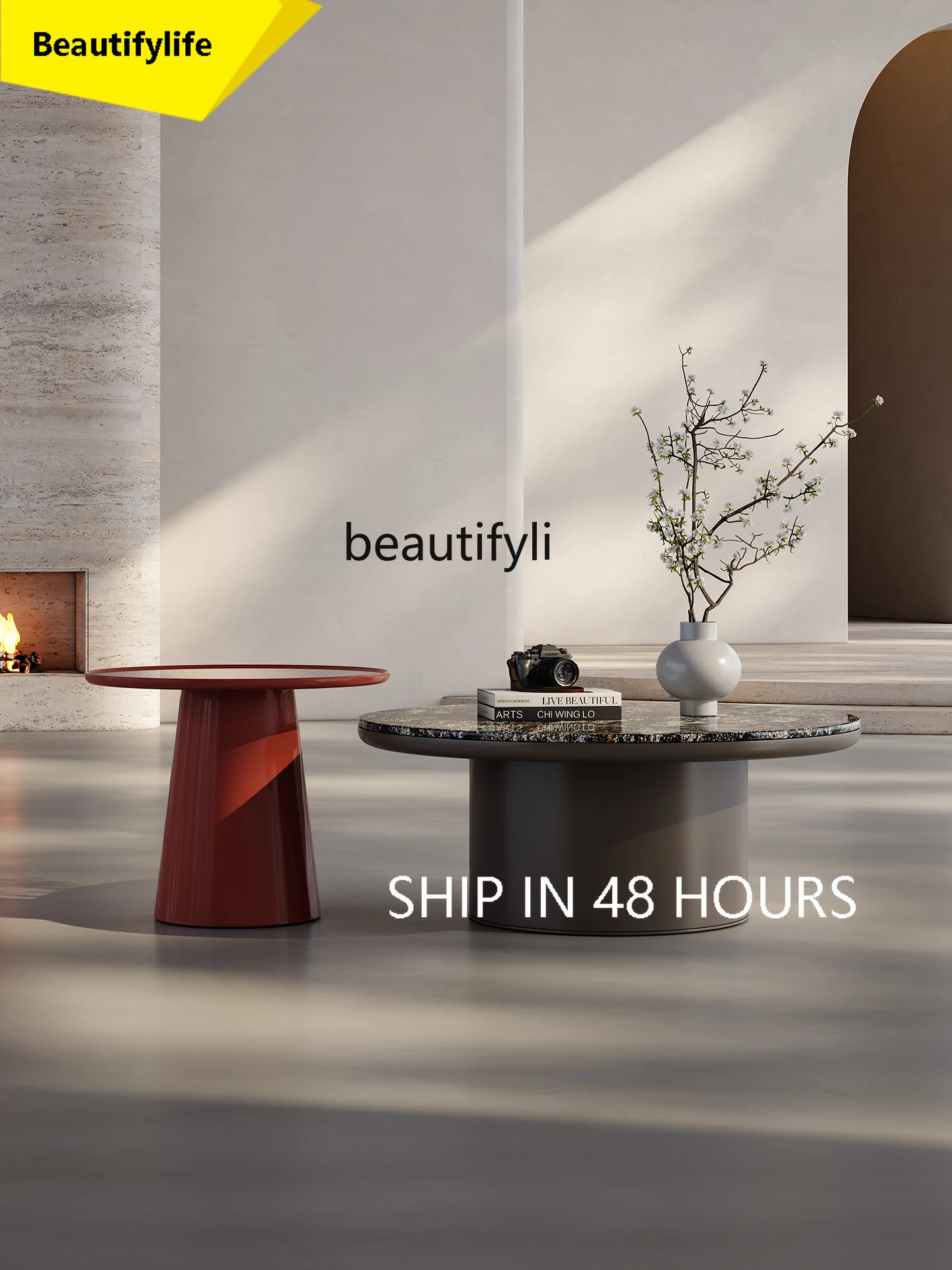 

Minimalist round coffee table combination, small apartment living room home paint luxury stone round coffee table advanced sense