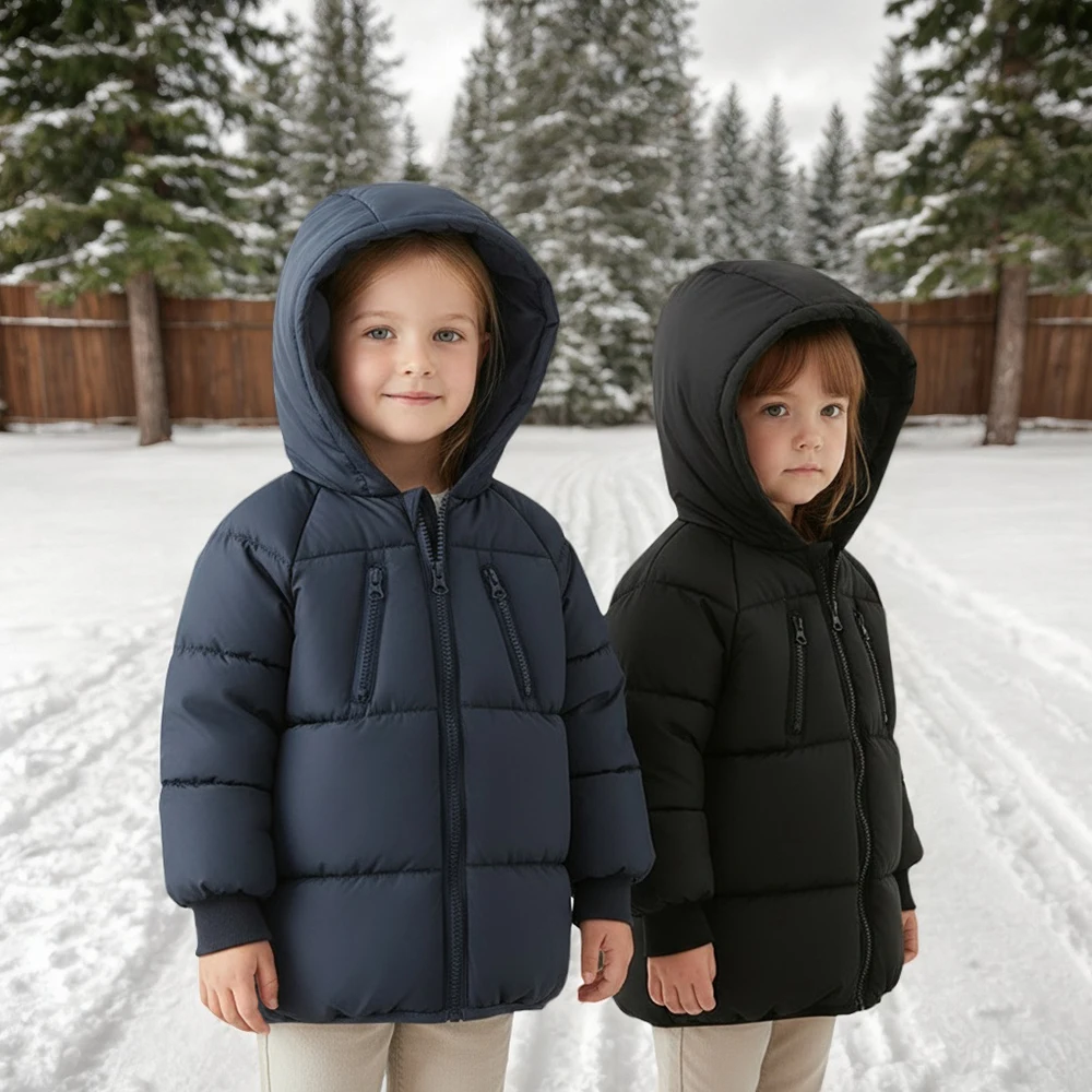 

Children Boys Girls Outerwear Winter Kids Baby Clothes Cotton-Padded Parka Coats Thicken Warm Medium Long Jackets
