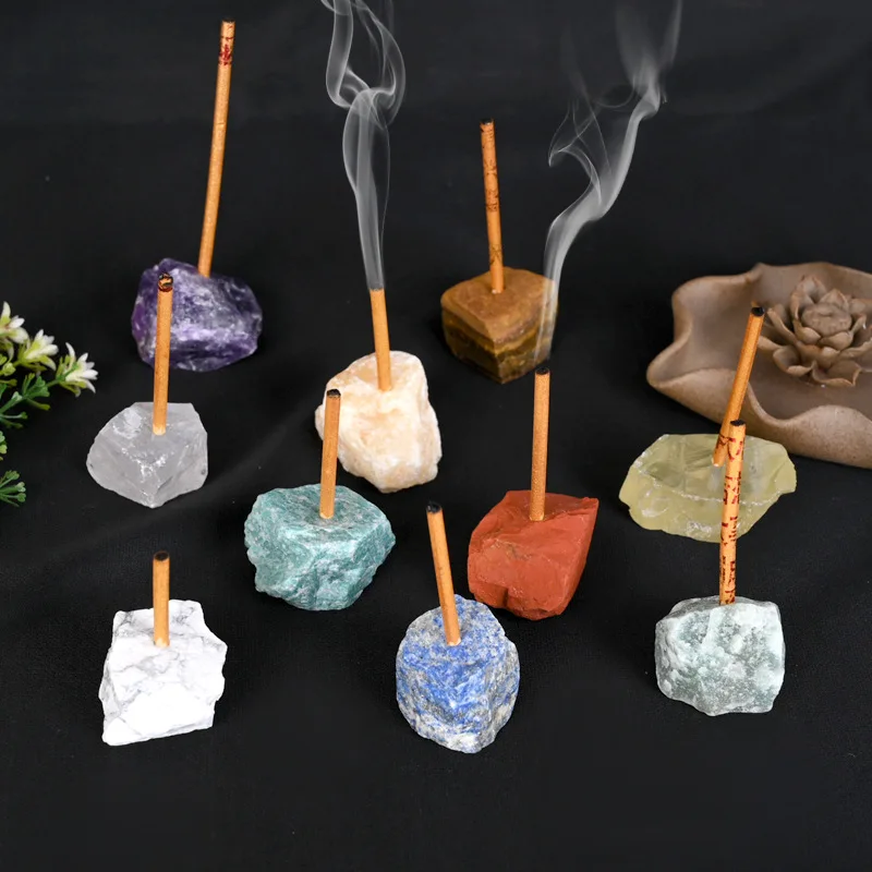 10pcs/lot Natural Raw Quartz Stone Beads Stick Incense Holder Base Desktop Aroma Yoga Decor Ornament