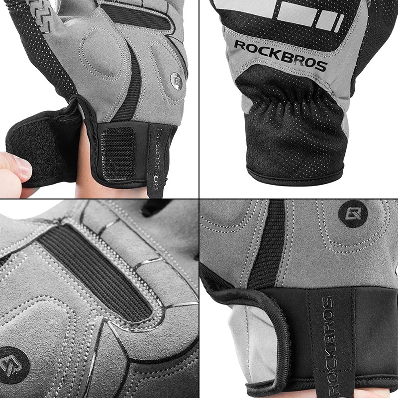 ROCKBROS Keep Warm Cycling Gloves Autumn Earlier Winter Windproof Thermal Fleece Bicycle Gloves Touch Screen Sports Bike Gloves