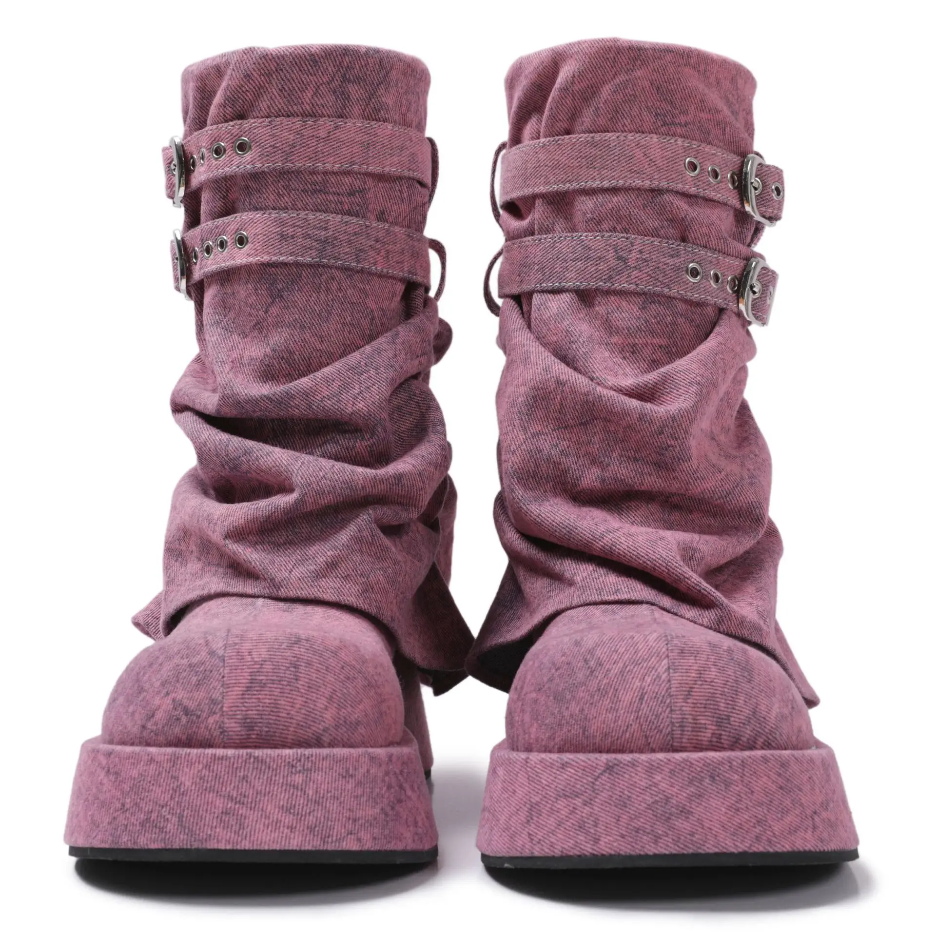 Thick Soled Height Increasing Pile Boots 2024 Autumn New Sweet And Cool Spicy Girl Pants Boots Y2k Belt Buckle Big Toe Boots