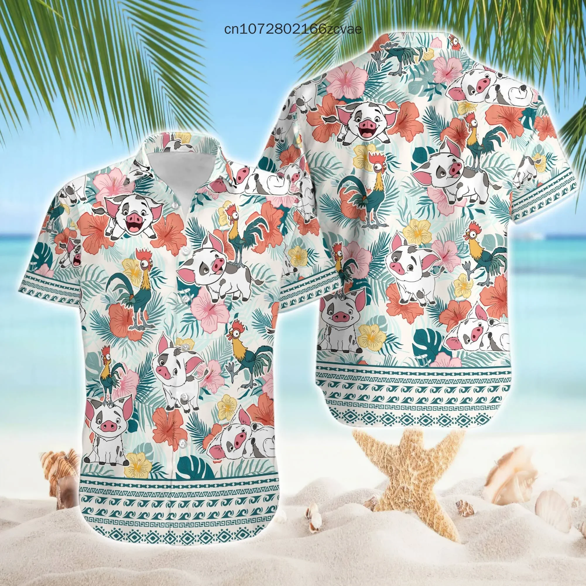 New Disney Moana Princess Hawaii Shirt Men's And Women's Button Disney Hawaiian Shirts Casual Fashion Street Shirts