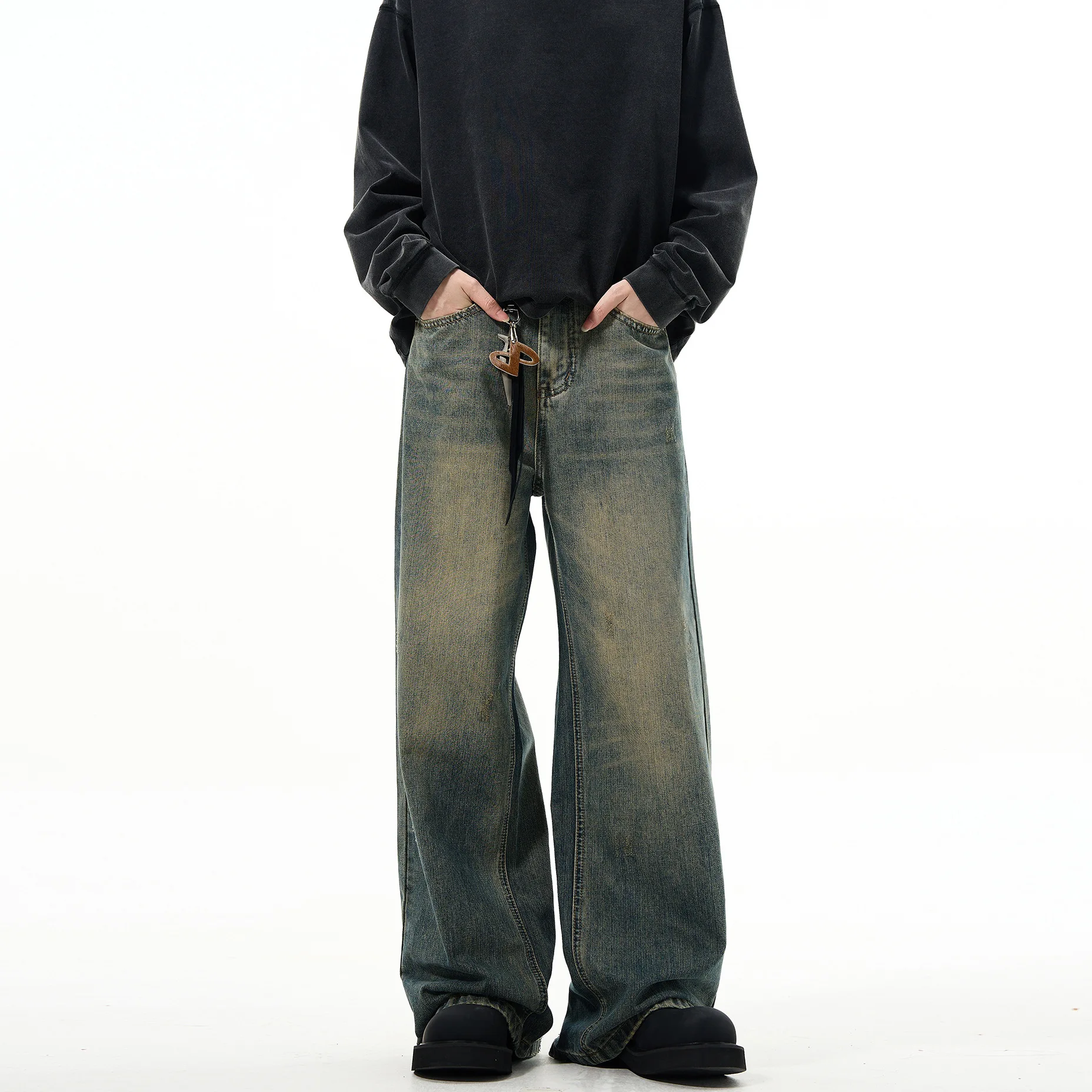 2025, amerikanische Sommer-High-End-Mode, lässig, gerade, weites Bein, Jeans für Herren, Retro, vielseitig, lockere Hosen