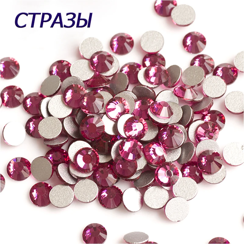 

2058NoHF Fuchsia Red Color Strass All Sizes Non Hotfix Glue on Flatback Nail Art Decorations Nail Supplies For Professionals