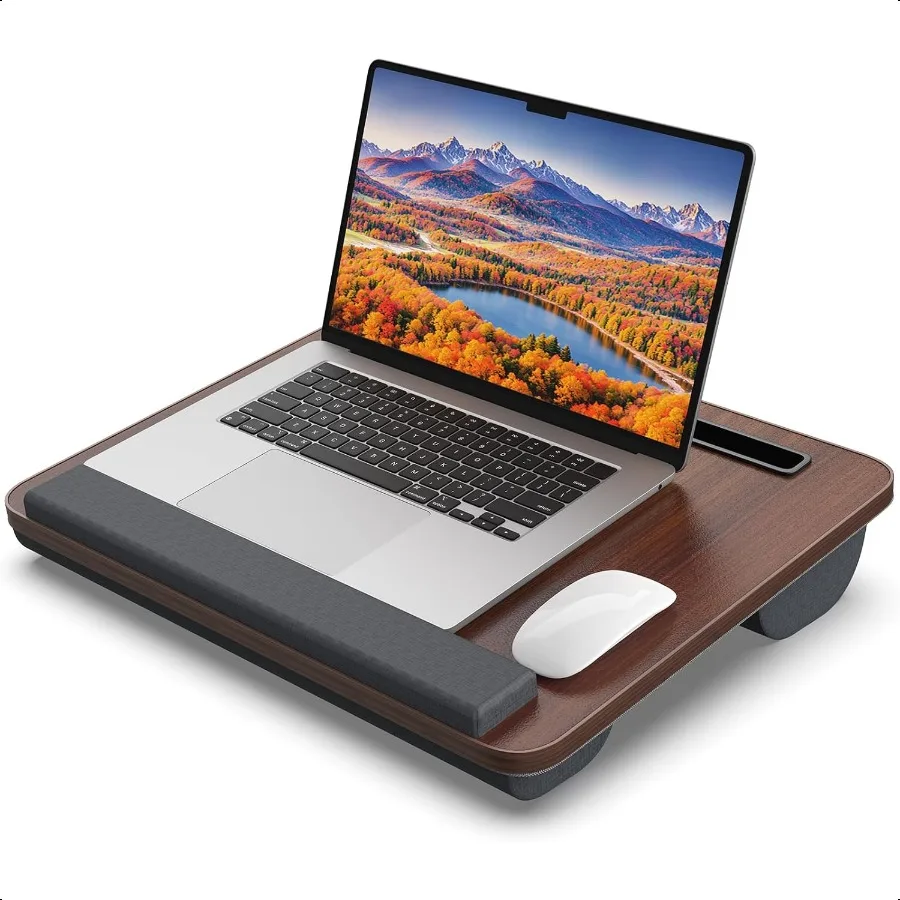 

Portable Lap Desk Laptop Stand for Bed with Soft Wrist Rest Tablet Phone Slot Fabric Handle Laptop Bed Table with Cushion Dark