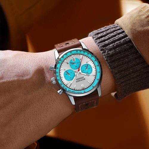 Imagen 2 del producto Reloj HONMIN de lujo para hombre, cronógrafo resistente al agua de alta calidad, reloj de pulsera luminoso para hombre, relojes de cuarzo de cuero para hombre, reloj informal