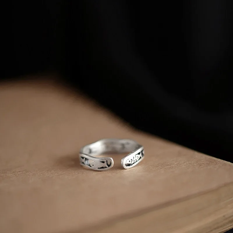 Couple's Minimalist 925 Sterling Silver Fish Ring, Gift