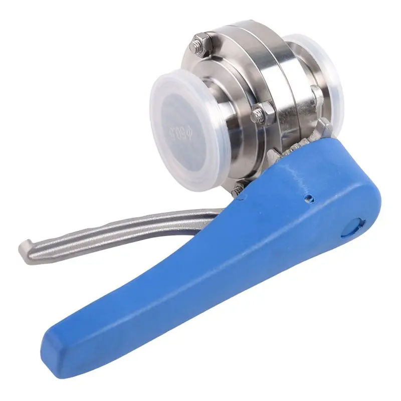 A27F-Butterfly Valve With Blue Trigger Handle Stainless Steel 304 Tri-Clamp