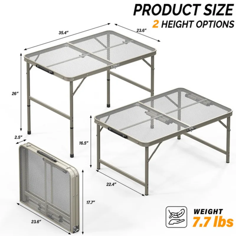 Mesa dobrável longa para grelhar, leve, portátil, metal, alumínio, com pernas de altura ajustável, mesa dobrável de alta qualidade