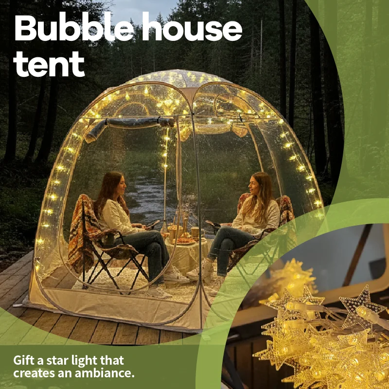 

Quick-Set Bubble Tent Camping Pod Windproof Cold-Resistant PVC Outdoor Shelter with String Lights for Nighttime Ambiance
