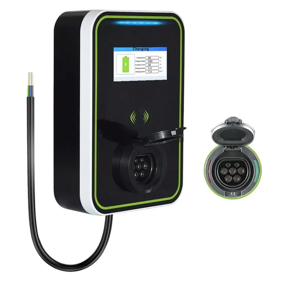 HONGSOUND EV Charger 32A EVSE Wallbox Electric Vehicle Car Charging Station 220V Type 2 Socket 1 Phase 7KW IEC 62196-2