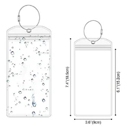 Travel Luggage Cruise Tags Holder Pouch Resealable Waterproof Clear Ship Ticket Card Sleeve Keyring with Steel Wire Cable Loop