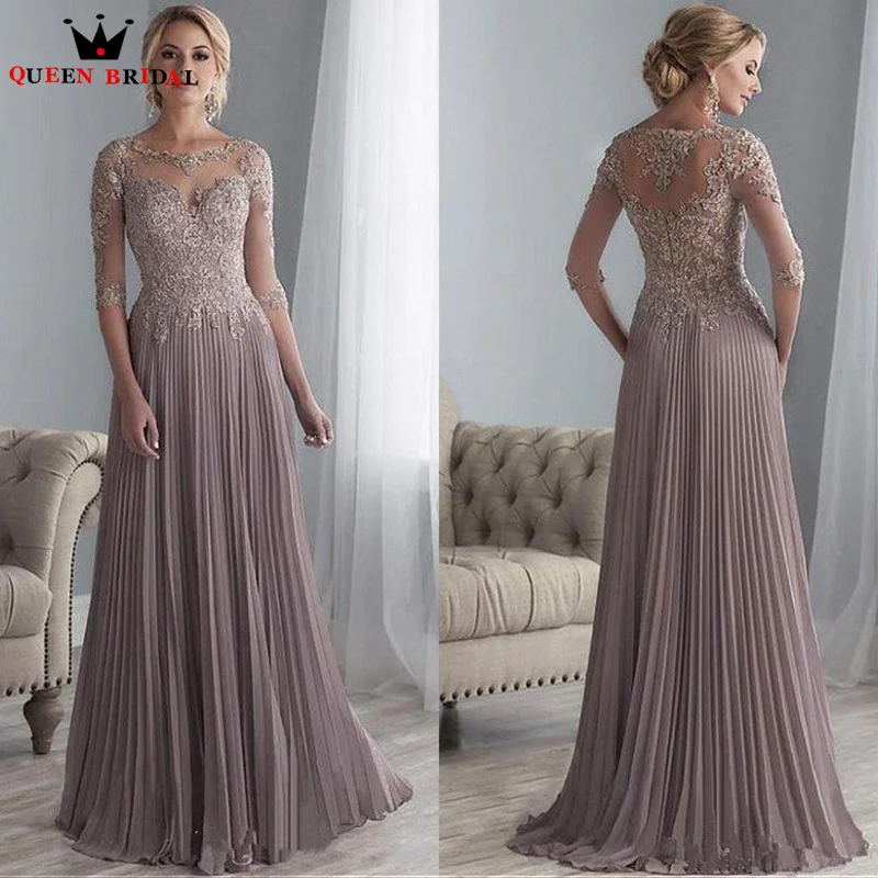 

Lace Appliques Mother of the Bride Dresses A-LINE Three Quarter Mother Formal Wedding Party Dress Long Chiffon Custom Made DT36