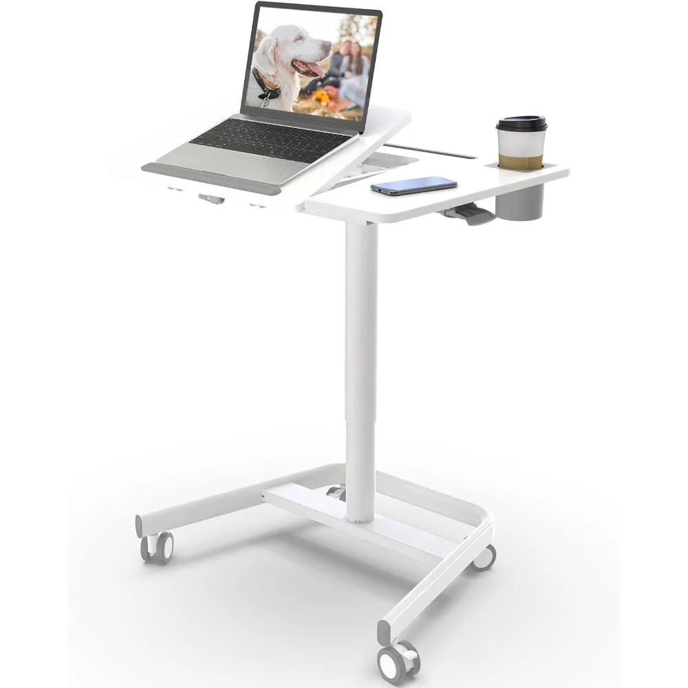 

Mobile Standing Desk, Height Adjustable Table, 60° Tiltable Rolling Laptop Desk, Portable Sit Stand Desk with Wheels Cup Holder