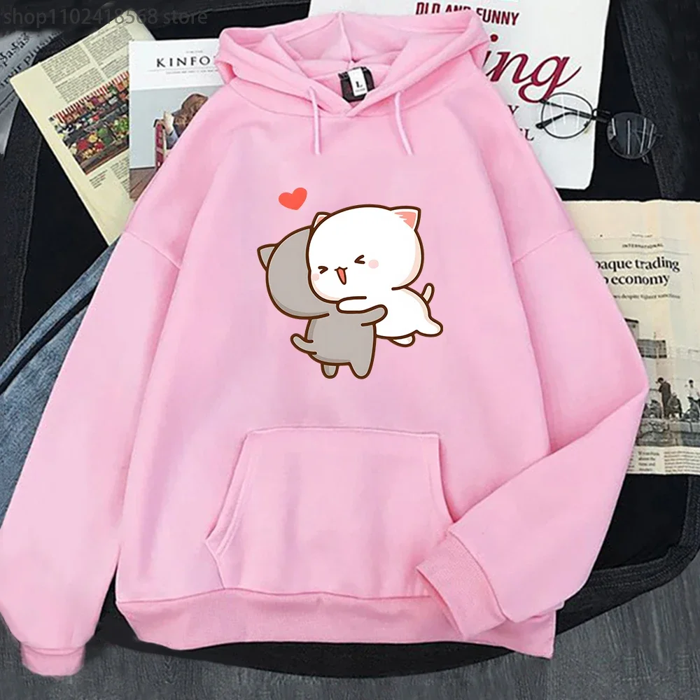 

Peach And Goma Mochi Cat Love Print Hoodie Women Kawaii Cartoon Sweatshirt for Girls Casual Long Sleeve Autumn Fashion Men Tops