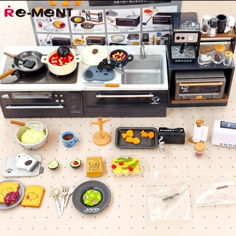 

Re-Ment Snoopy Black White Miniature Kitchen Playset Cooking Oven Coffee Machine Mini Food Figurines Dollhouse Decor Collectible