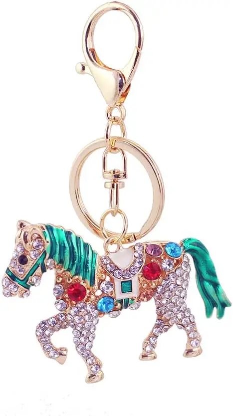 

One Pack Cute Colorful Horse Pony Animal Rhinestone Car Keychain Ring Chain Gift Bag Clip Holder
