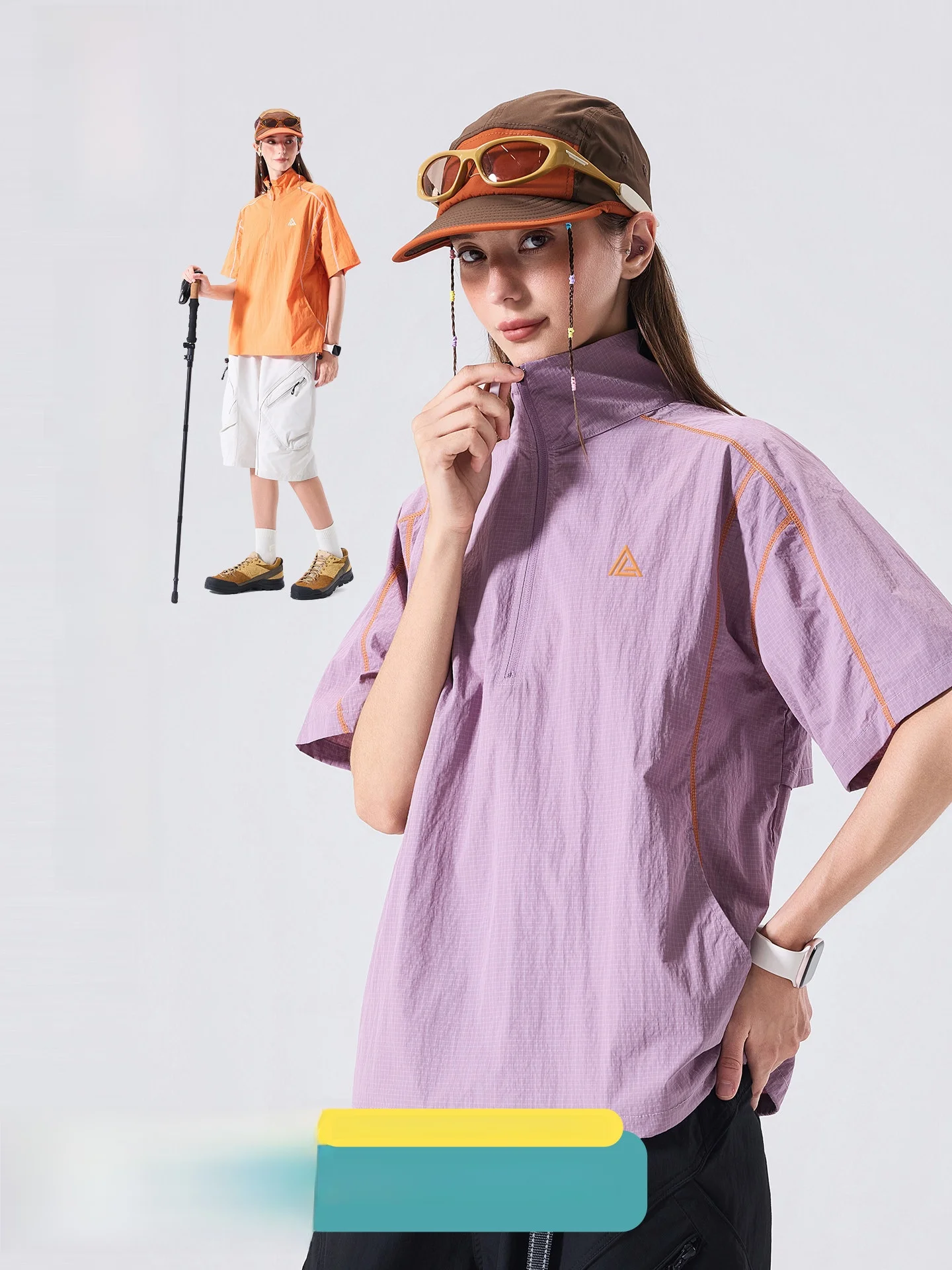 LAZY DAY Outdoor Windproof Quick Dry Short Sleeve T-Shirt Women's Summer Half Zip up Top Moisture Wicking Nylon Fabric