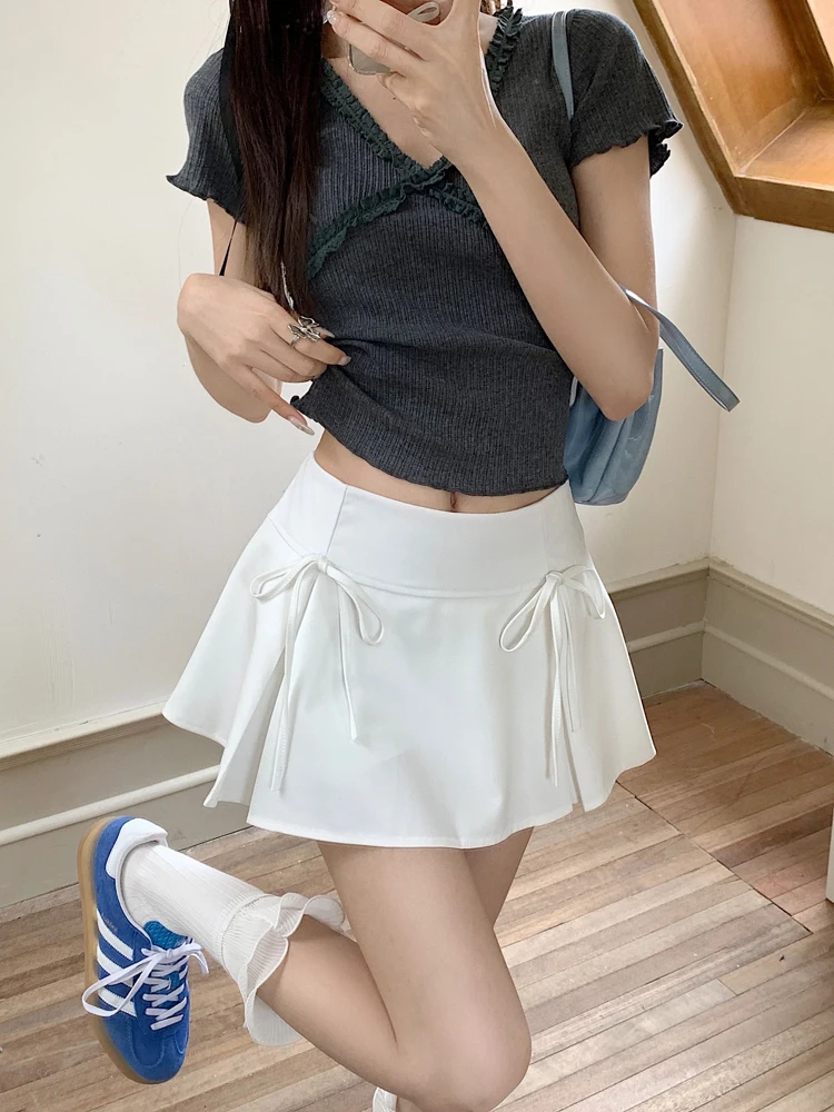 

Черная мини-юбка женская в корейском стиле, плиссированная, с пэчворком, в японском стиле кавай, с высокой талией, универсальная, А-силуэт, новинка