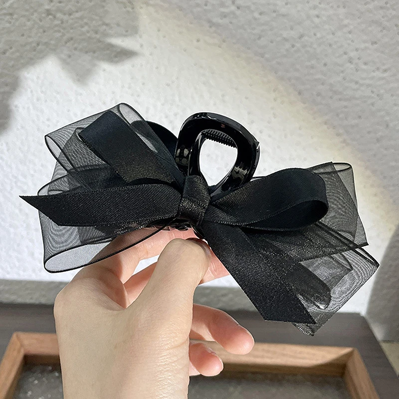 مخالب شعر سوداء شبكية للنساء ، مشبك قرش كبير ، دبوس شعر بعقدة فراشية ، مشبك شعر ، ذيل حصان ، إكسسوارات شعر