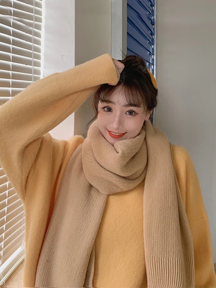 Fashion Winter Knitted Solid Color Scarf Women Men Preppy Scarve Warm Pashmina Neckerchief Mujer Female Hijab Bufanda Wrap Shawl