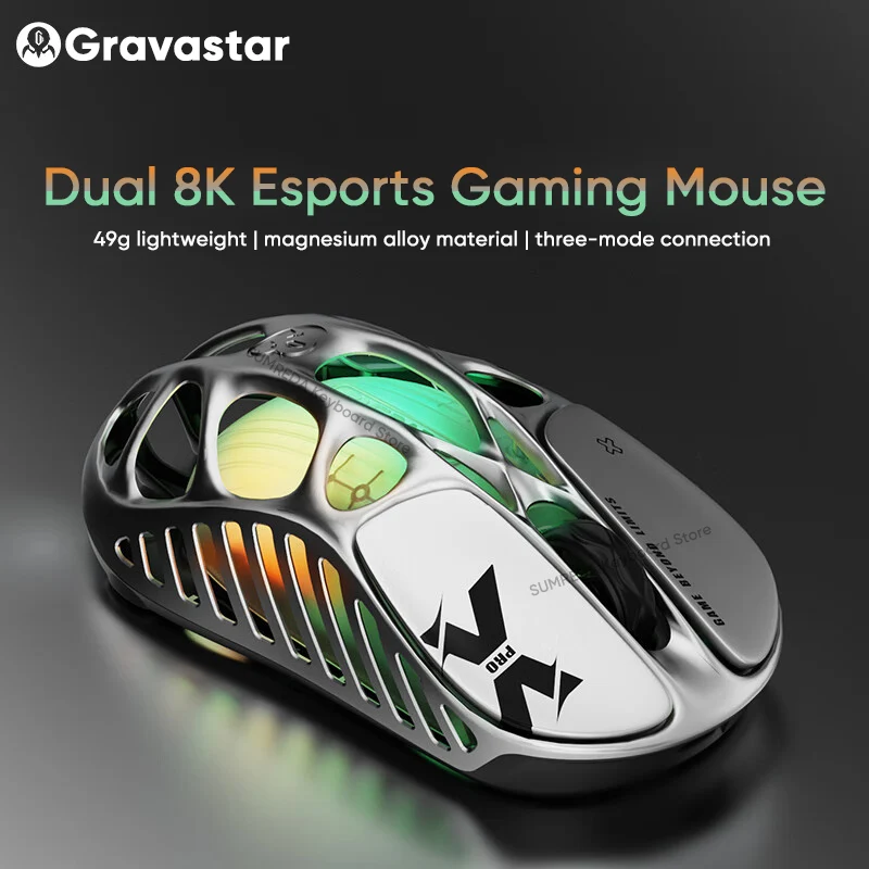 Gravastar X/X Pro Wireless Gaming Mouse Magnesium Hollow PAW3950 8K Bluetooh 2.4G Wired RGB FPS E-sport Gaming Accessory Mouse