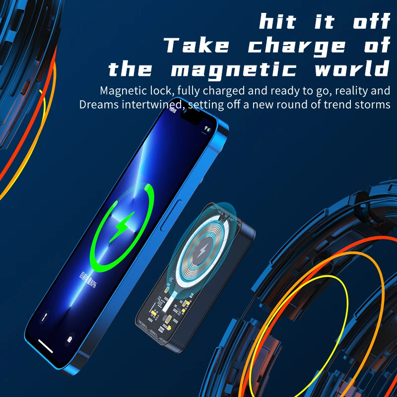 PD 22.5W Magnetic Power Bank 10000mAh 15W Transparent Wireless Charger For iPhone 13 12 11 pro max xs Charging Power Bank