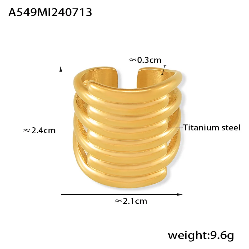 Multiple Layers Finger Index Rings for Women Texture Stainless Steel Ring Gold Plated Wide Style Luxury Jewelry Gift