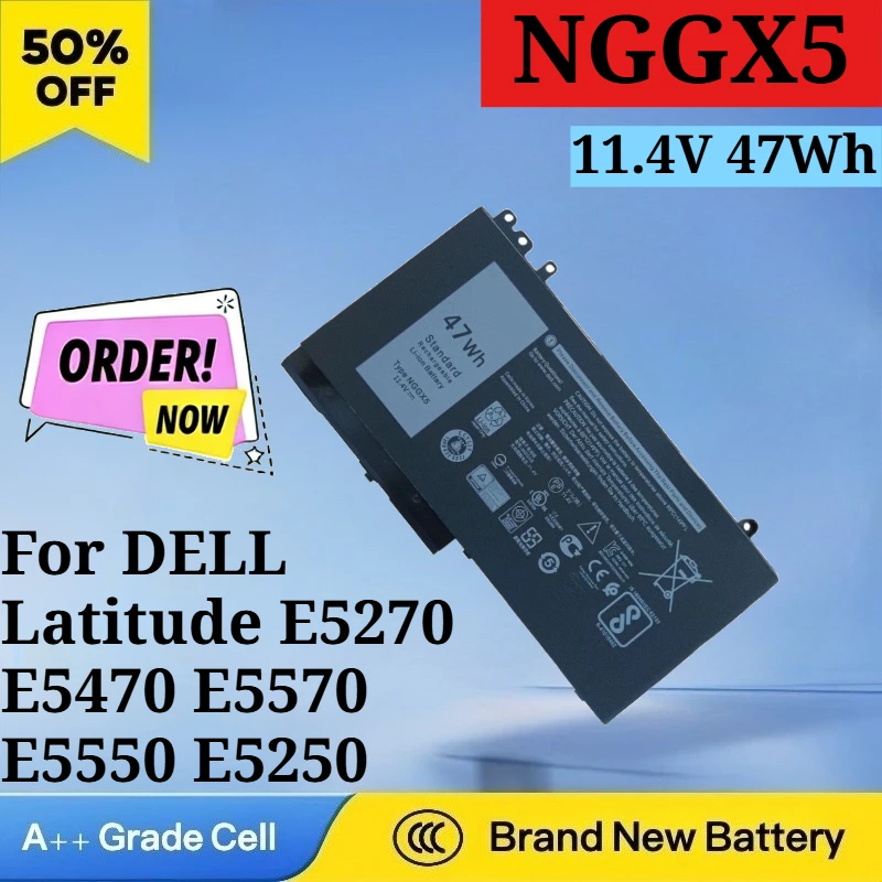 11.4V 47Wh NGGX5/7.6V 62Wh 6MT4T Laptop Battery for DELL Latitude E5270 E5470 E5570 E5550 E5250 M3510 JY8D6 954DF 0JY8D6 0RDRH9