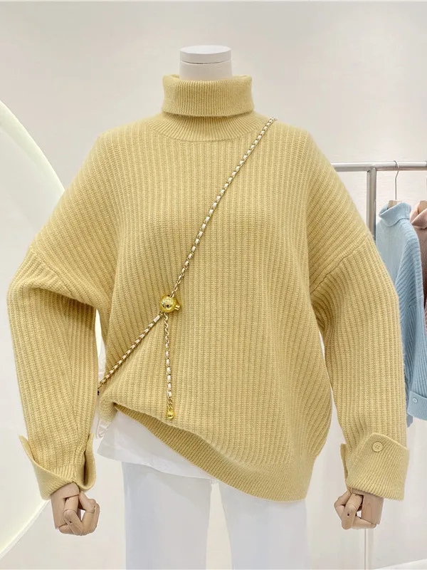 여성용 니트 하이 칼라 루즈핏 보온 스웨터 빅 사이즈 이너웨어 베이스 셔츠 가을 겨울 신상 따뜻함 발산