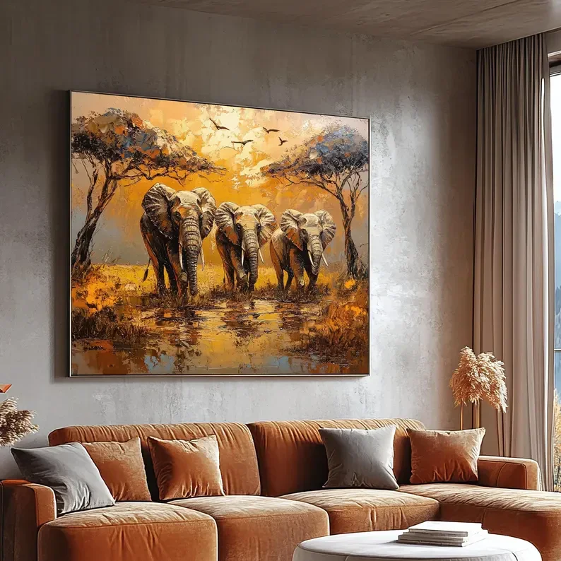 Three Elephants Poster and Prints Abstract Wild Animal Art Canvas Painting Wall Art Picture for Living Room Home Decor No Frame