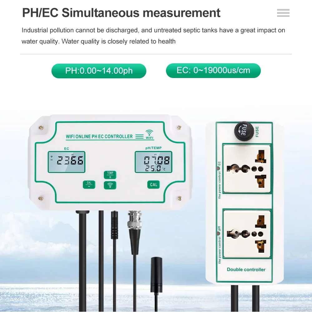 2025 WIFI 3 in 1 Temp/PH/EC/Detector Controller Relais Elektrode Bnc Type Sonde waterkwaliteit Tester Monitoring Tool