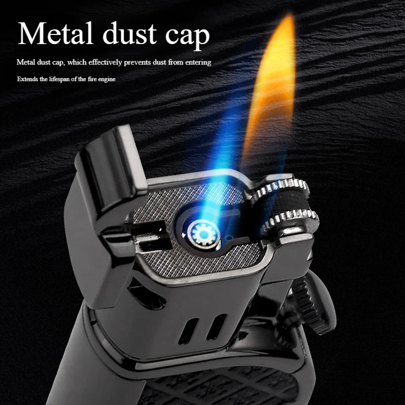 HONEST Unusual Cigar Cigarette Gas Lighter Gadget Dual Fire Turbine Torch Flame Lighter Grinding Wheel Ignition Exquisite Gift