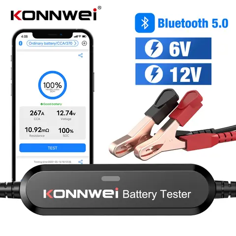 KONNWEI BK100 블루투스 5.0 자동차 오토바이 배터리 테스터, 6V 12V 배터리 모니터, 100 ~ 2000 CCA 충전 크랭킹 테스트 도구