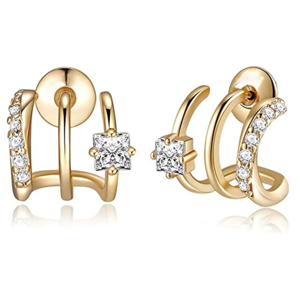 Exquisite Personality Micro-inlay 5A Zircon Three-claw Arc-shaped Lines Piercing Stud Earrings for Women Trendy Commuter Jewelry